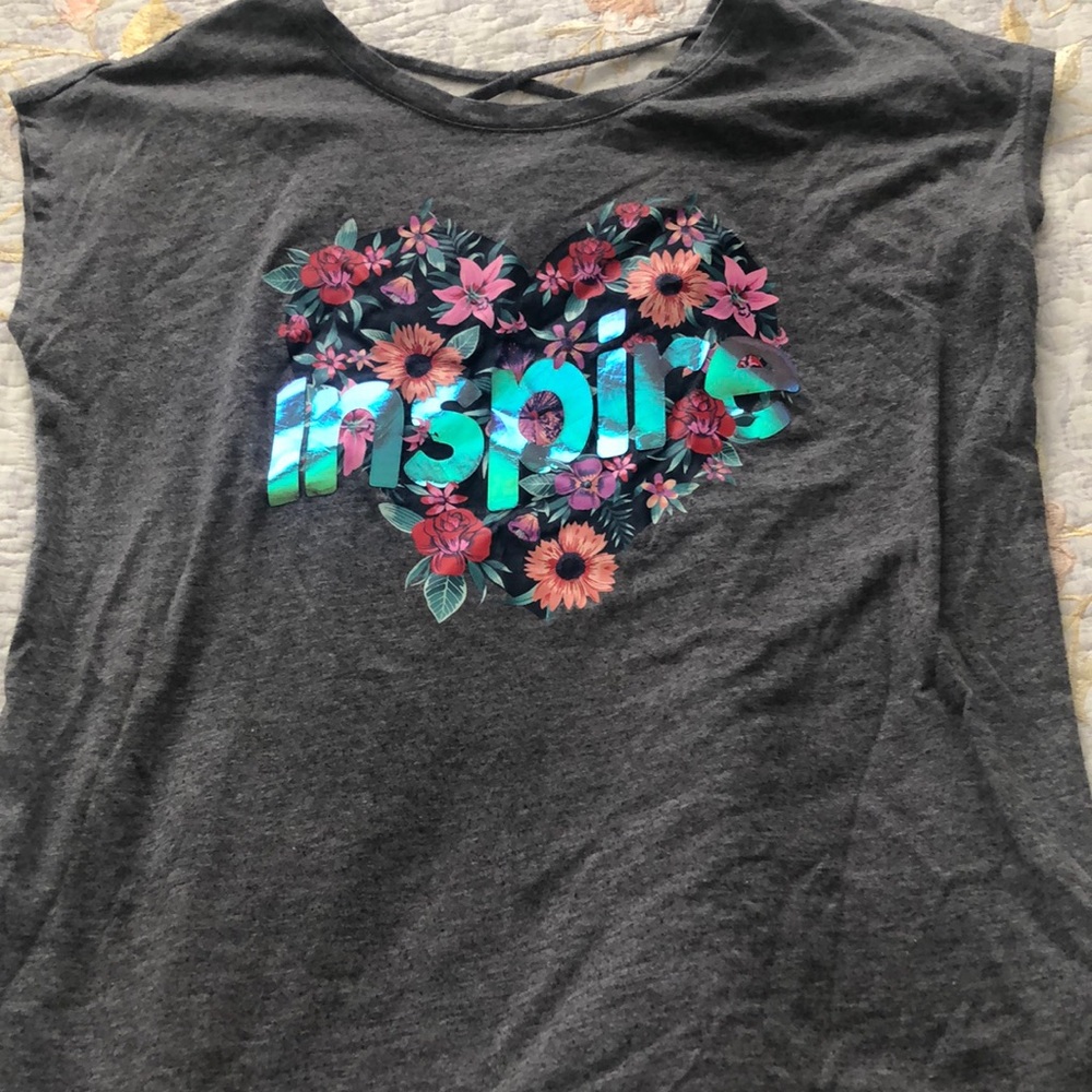 ‘inspire’ grey holographic shirt